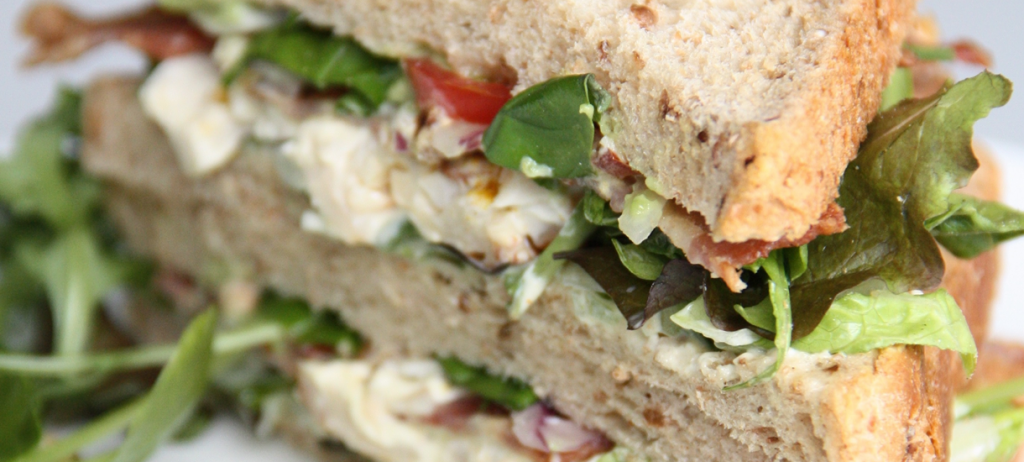 Close up of a chicken salad sandwich